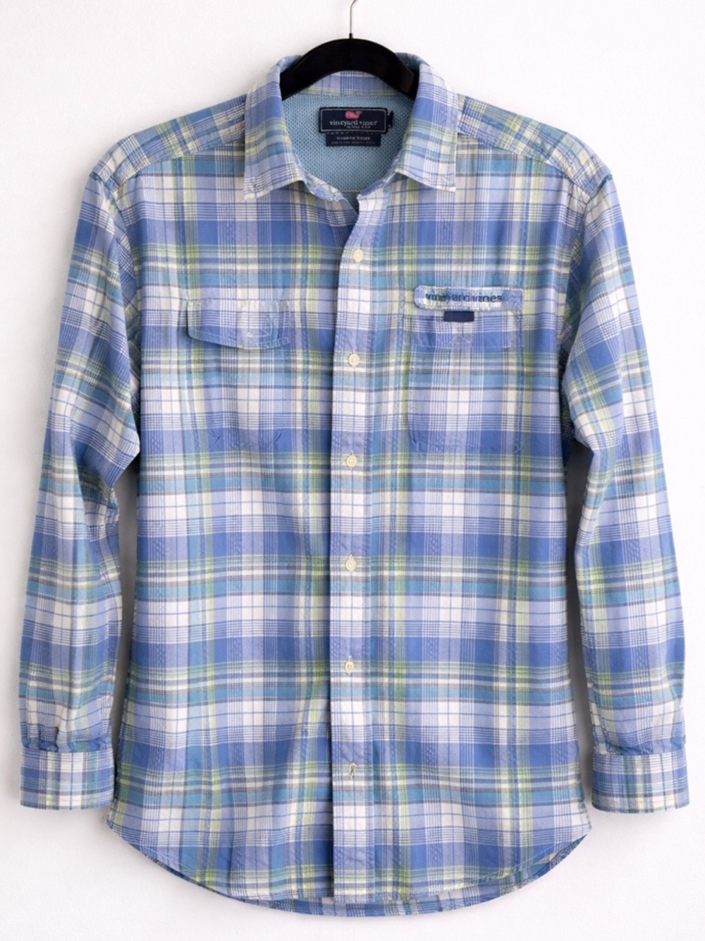 Vineyard Vines Harbor Shirt XS Blue Plaid Fishing Shirt Vented Performance